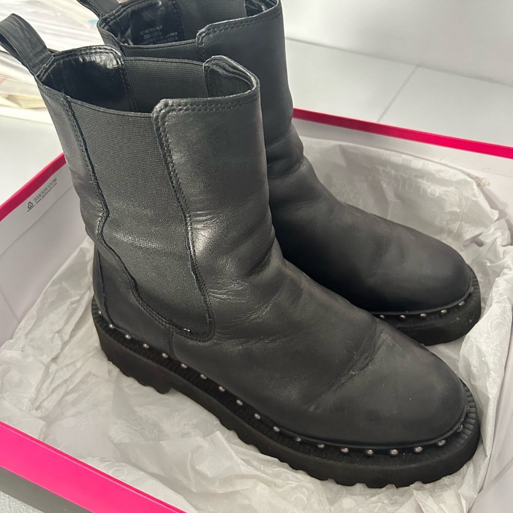 Vince Camuto Black Leather Combat Boots